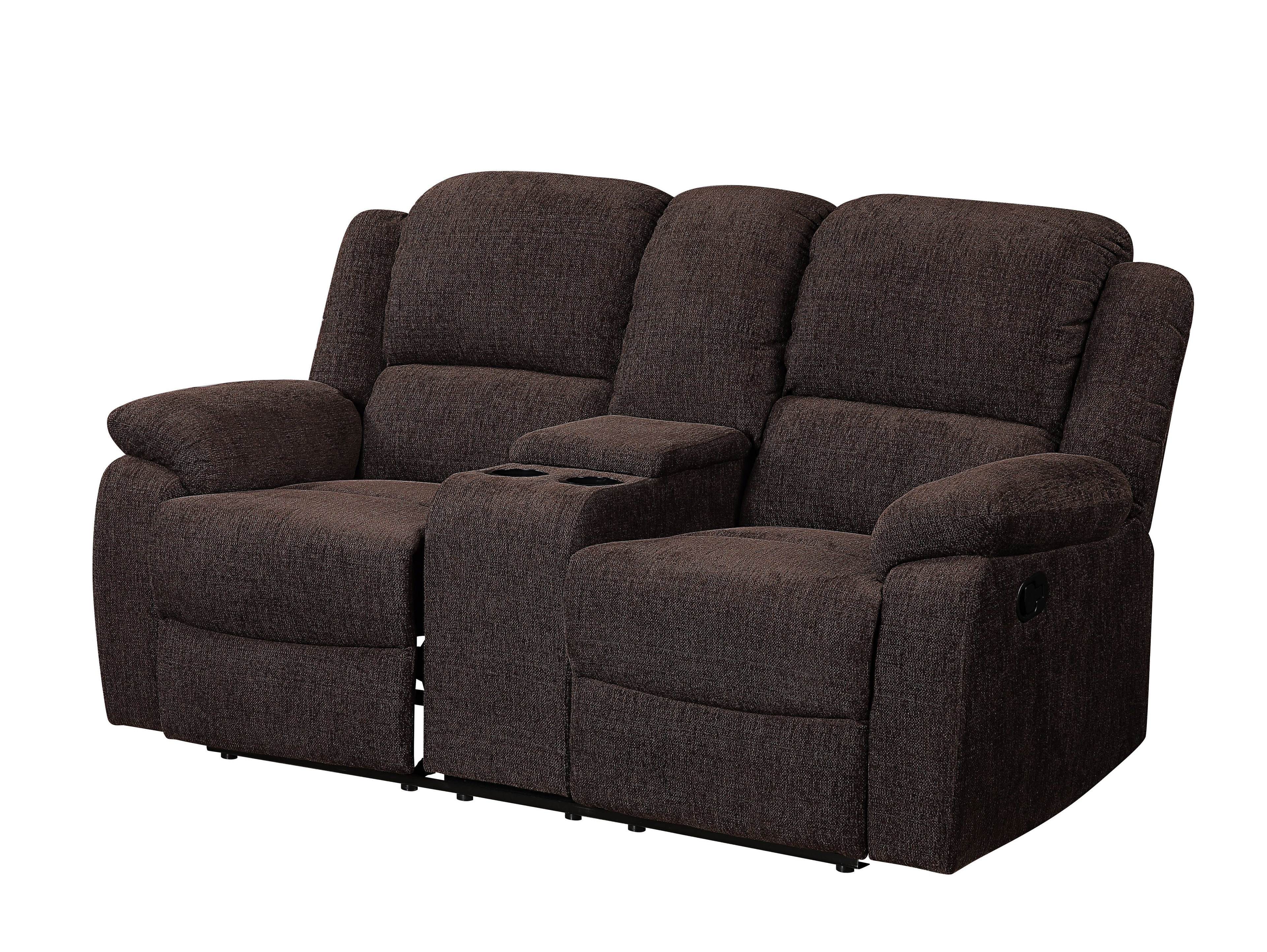 Brown Chenille Loveseat with Console G18047