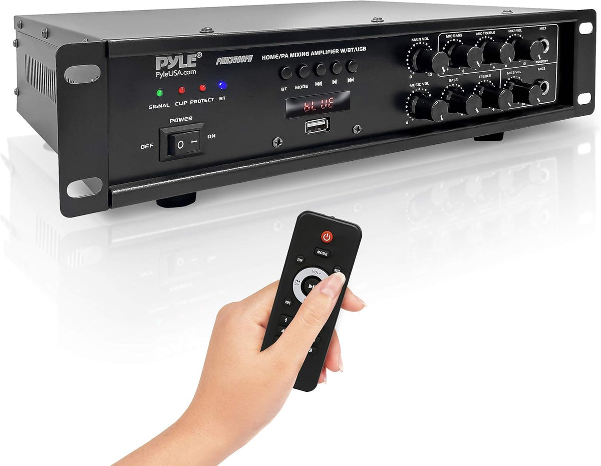 500W Rack Mount Stereo Power Amplifier Receiver with FM Radio, USB, AUX, Mic, Optical, Coaxial U3019
