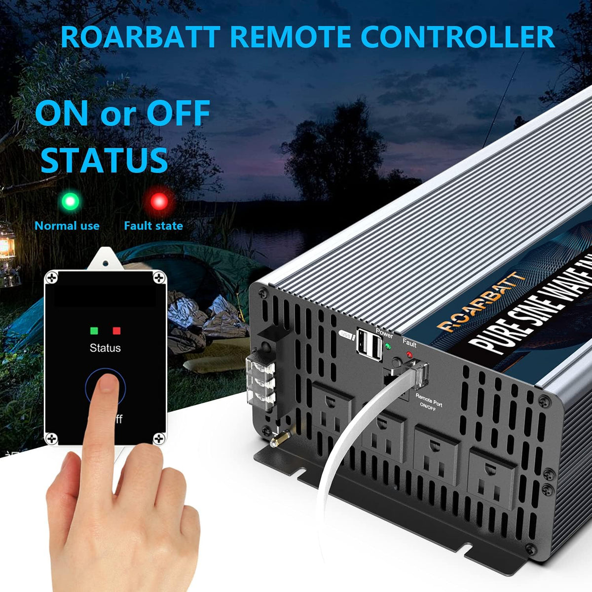 Pure Sine Wave Power Inverter 4000 Watt 12V DC to AC 110V 120V with Remote Control 4 AC Outlets and Dual USB Port M36650
