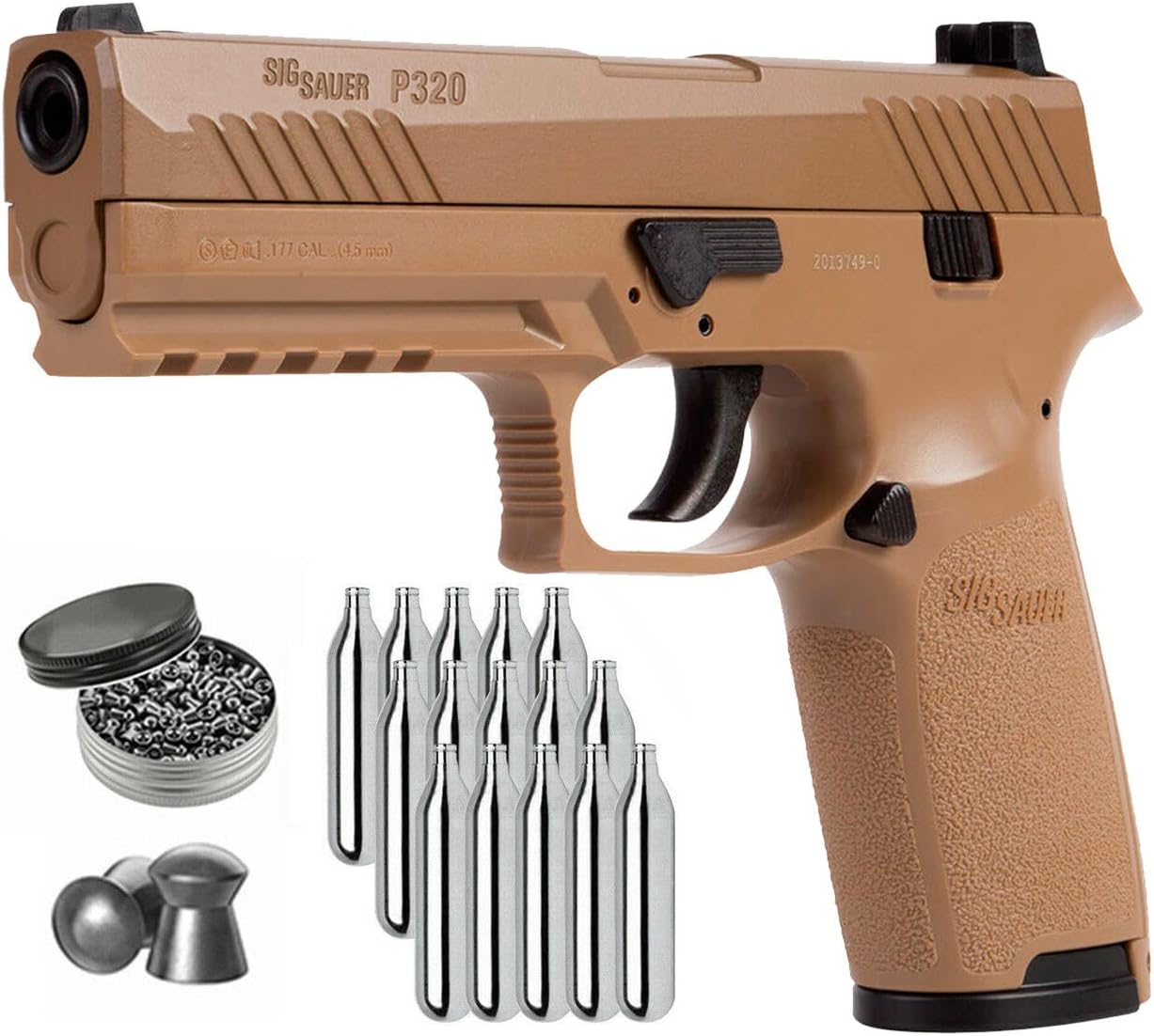 SIG Sauer P320 Air Pistol with CO2 12 Gram (15 Pack) and 500 Lead Pellets Bundle O270