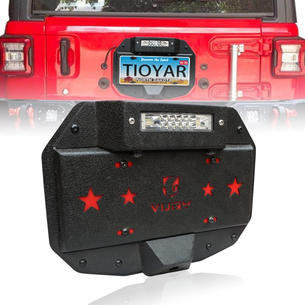 Spare Tire Delete License Plate Relocation Kit with Third Brake Light and Rear Camera Mounting Holes T1947