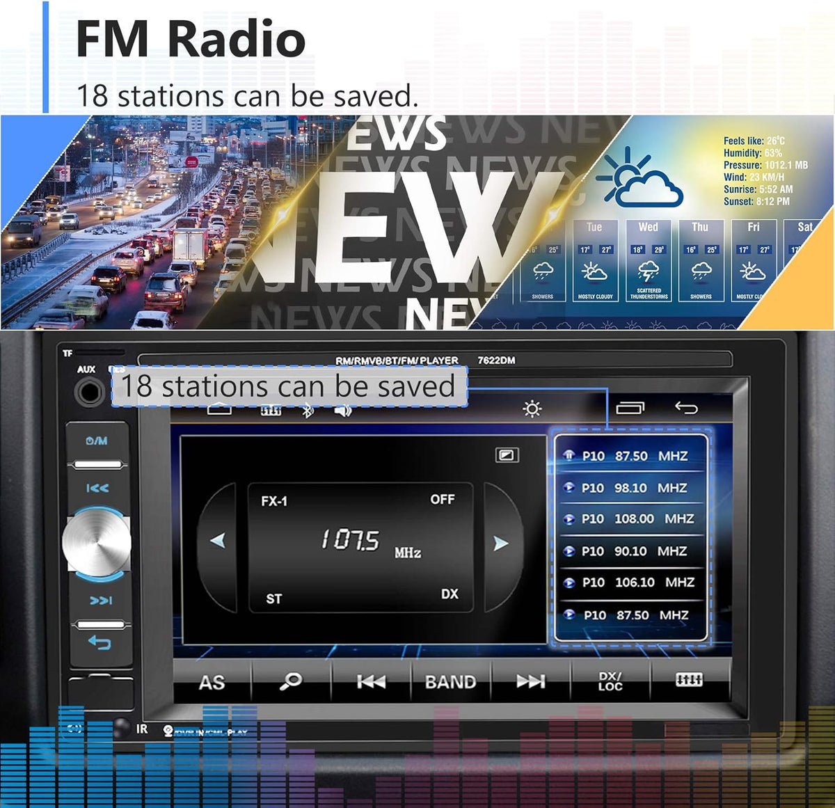6.2 Inch Double Din Car Multimedia Player with Bluetooth, USB, SD, FM Radio Receiver, Backup Camera Pack of 2 P612430