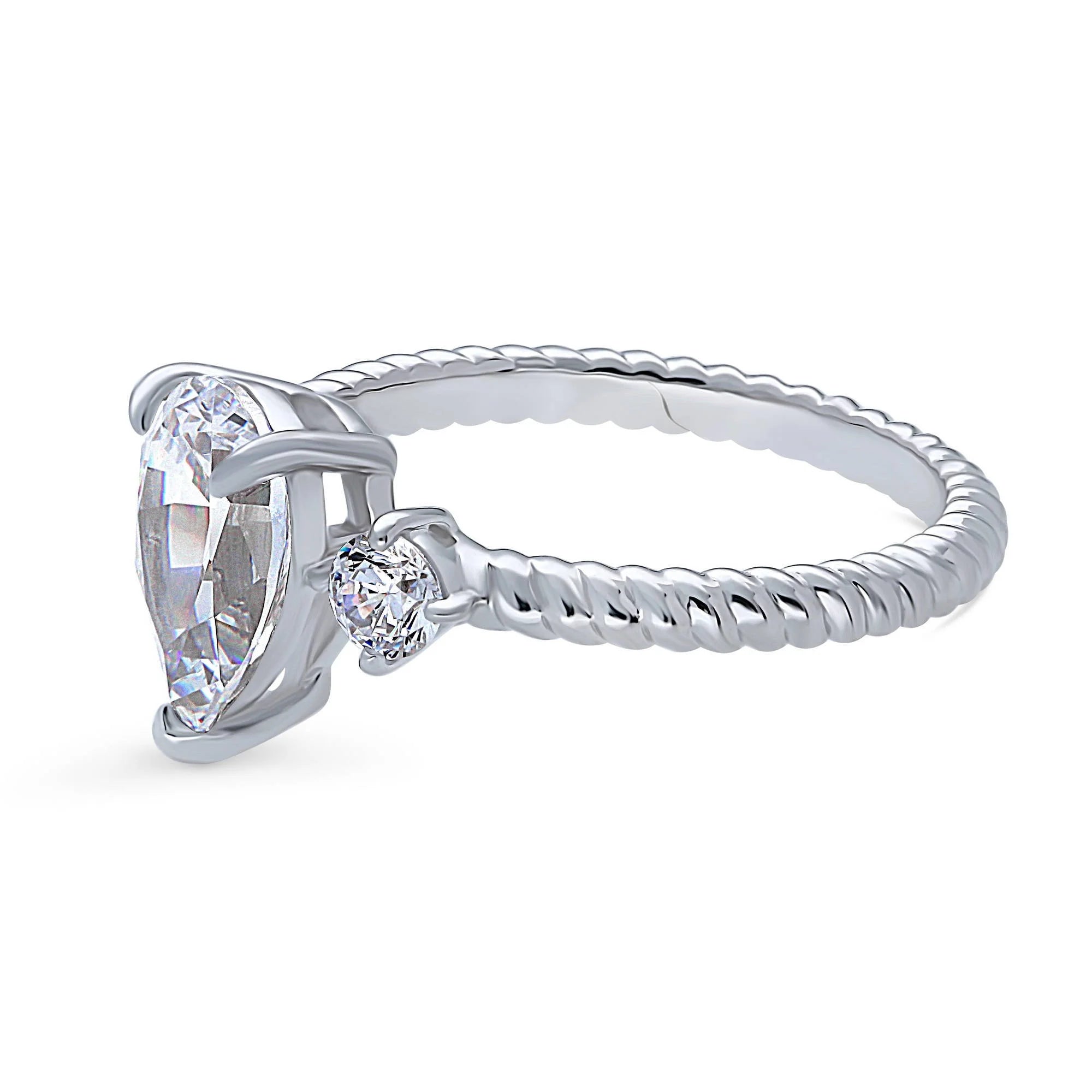 Sterling Silver Pear Cut Cubic Zirconia Woven Ring, Rhodium Plated Size 6 M6331