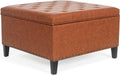 Camel Faux Leather Storage Ottoman Bench with Wood Legs V491423