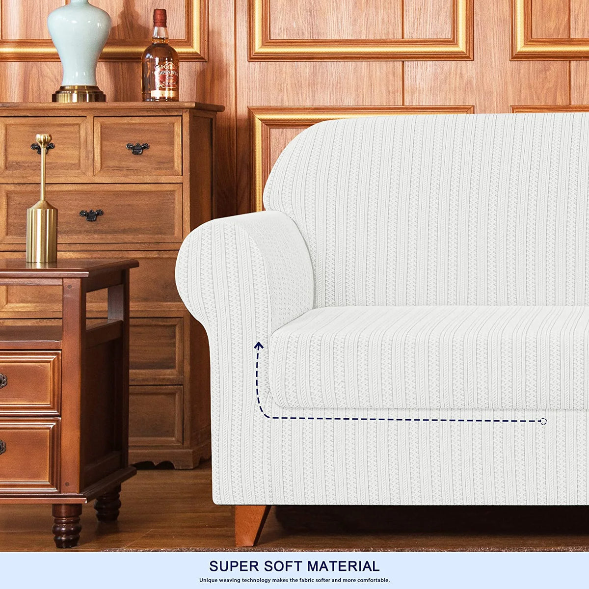 White Striped Polyester 2-Piece Slipcovers J330