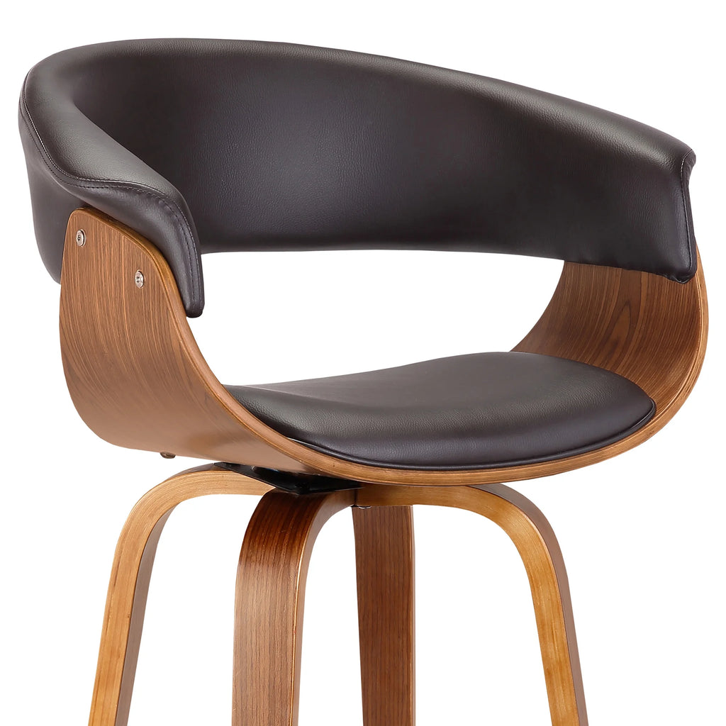 Brown Faux Leather/Walnut Wood Swivel Barstool J687200