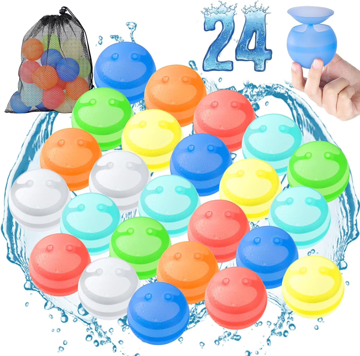 24 PCS Reusable Water Balloons with Mesh Bag Y91167