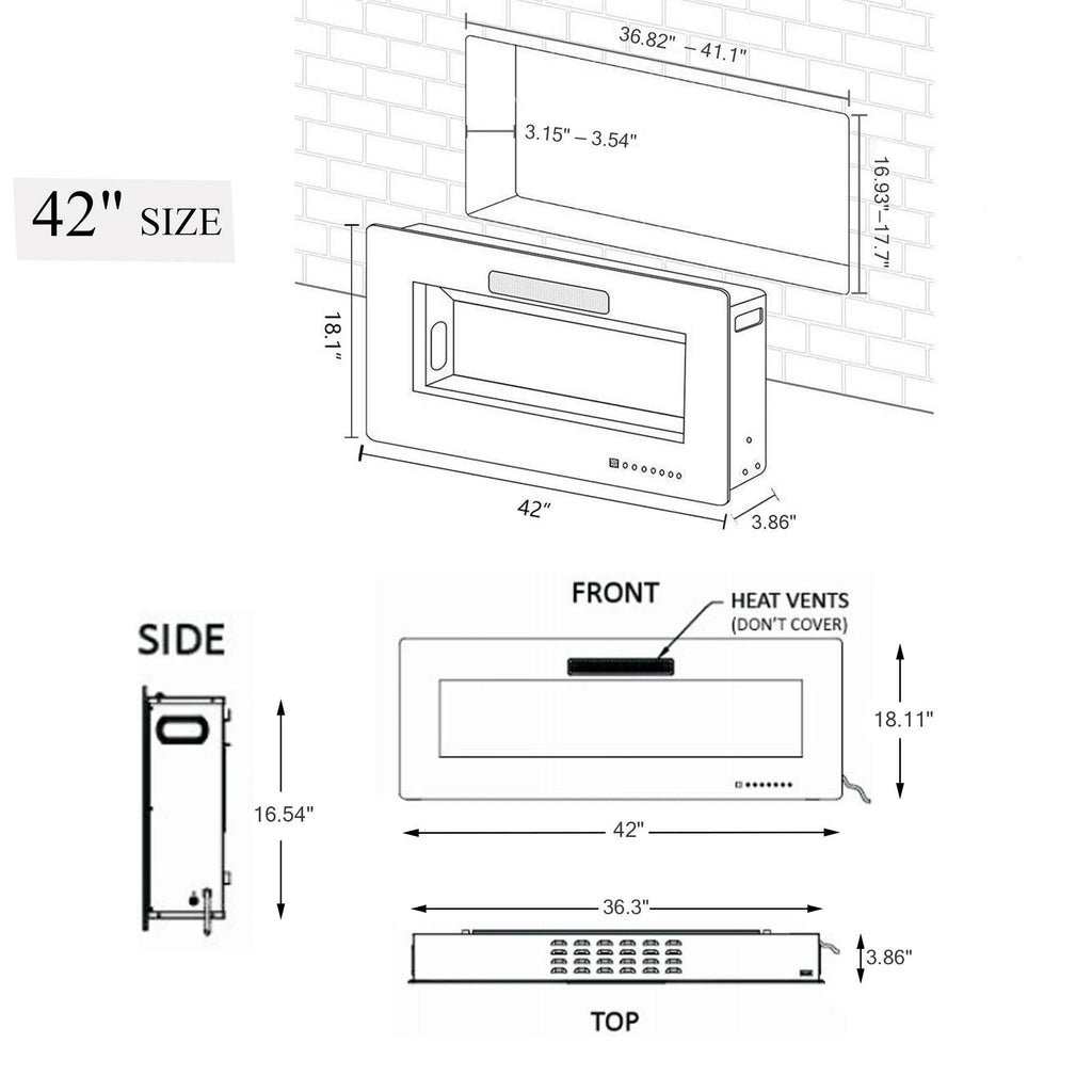 42-Inch Wall-Mounted Electric Fireplace Insert, Black R954303