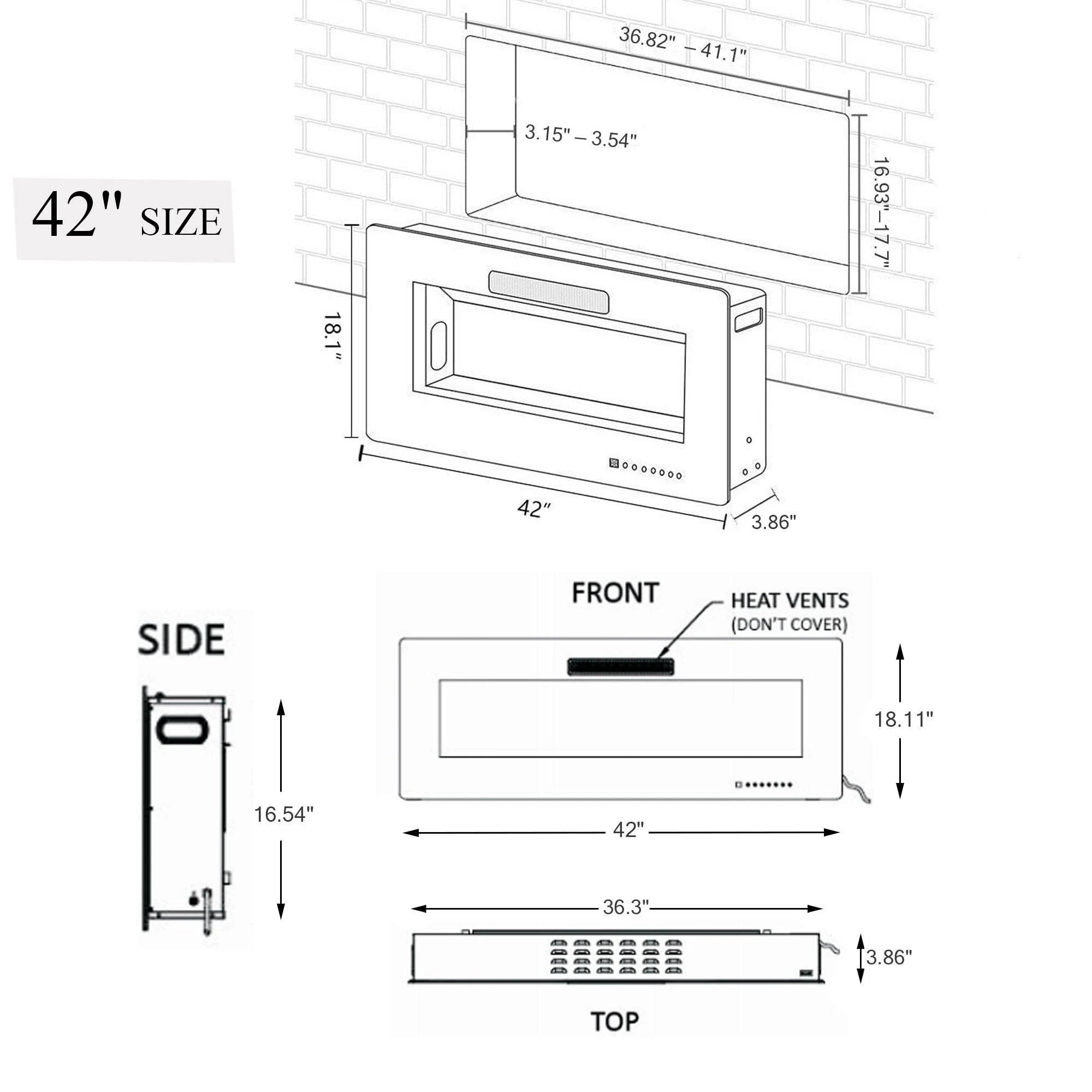 42-Inch Wall-Mounted Electric Fireplace Insert, Black R954303