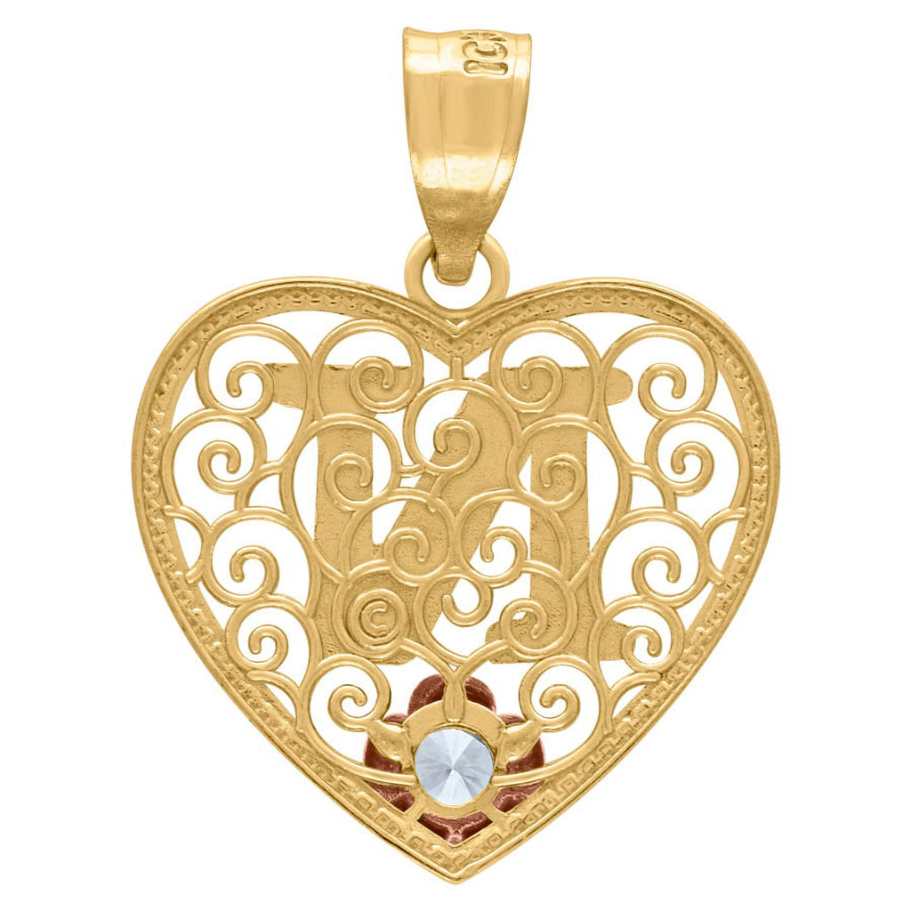 Tri color Gold Love Heart Letter N Charm Pendant Necklace D333280