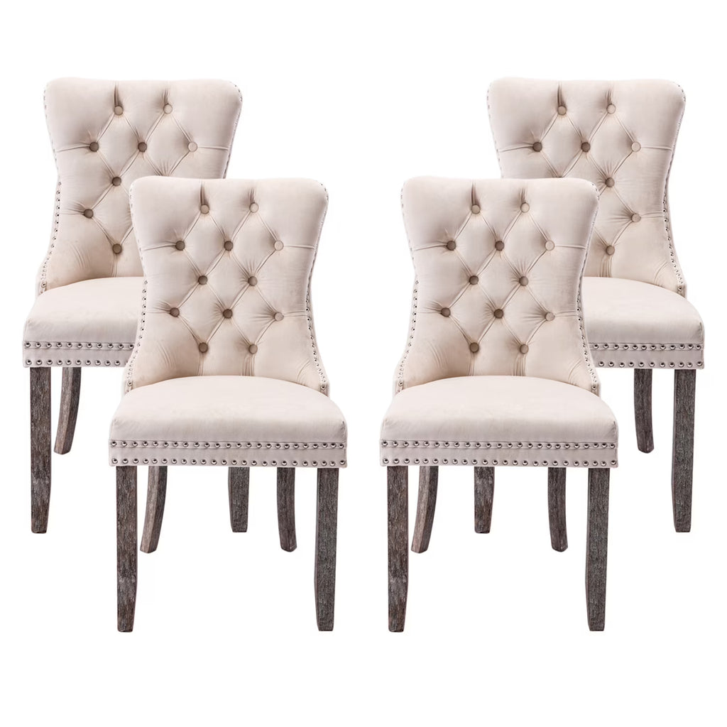 Beige Velvet Tufted Dining Chairs Set of 4 Y7568