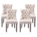 Beige Velvet Tufted Dining Chairs Set of 4 Y7568