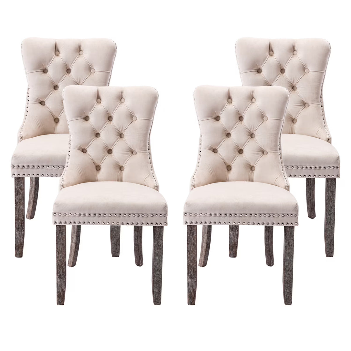 Beige Velvet Tufted Dining Chairs Set of 4 Y7568