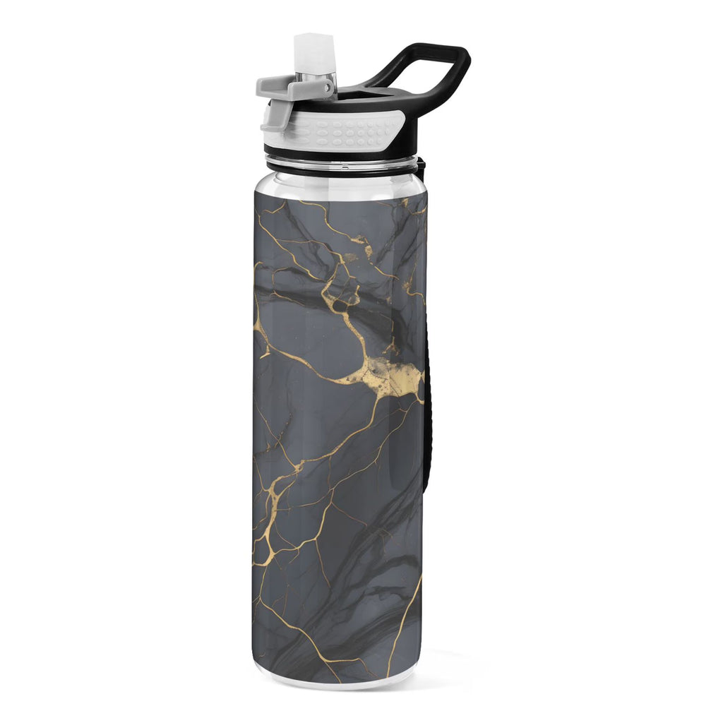Black and Golden Marble 32oz Tritan Water Bottles with Straw C488422