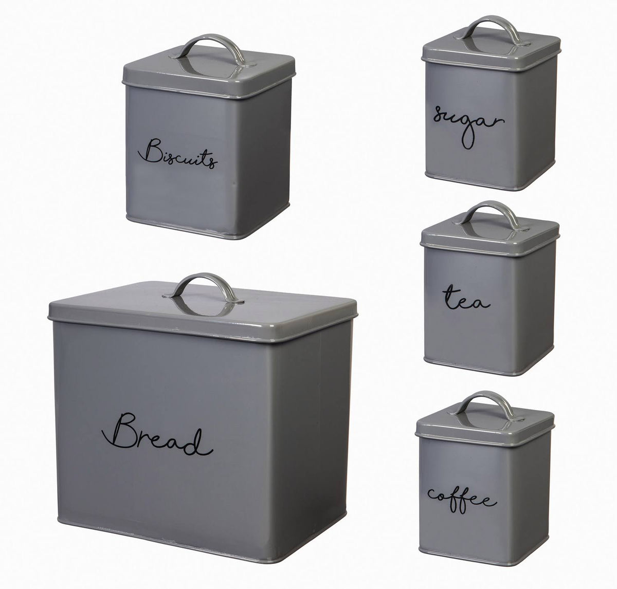 Gray Steel Kitchen Canisters, Set of 5 A402766
