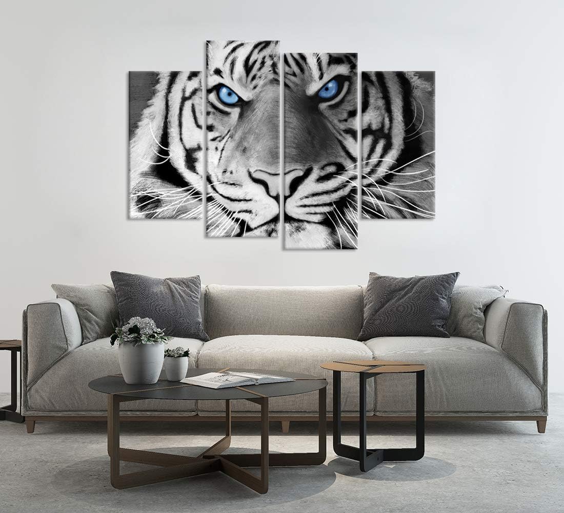 4 Panel Black And White Tiger Canvas Wall Art Stretched And Framed E435