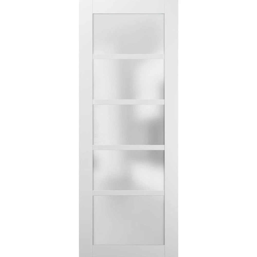 Sliding Barn Door 28 x 84 with Hardware White Silk Frosted Glass 6.6ft Rail Set R33668