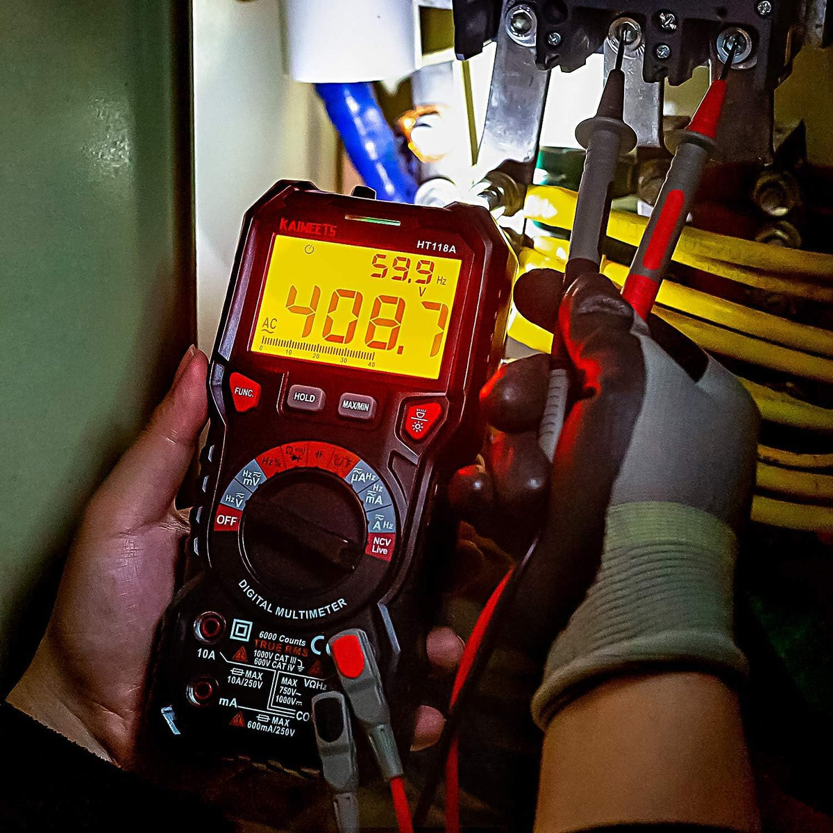 TRMS 6000 Counts Digital Multimeter with 5PCS Alligator Clips Electrical Test Leads Set, Measures Voltage Current Amp Resistance Diodes Continuity Duty-Cycle Capacitance, Pack of 2 R379319