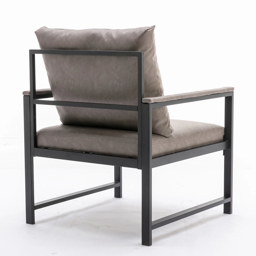 Gray Faux Leather Accent Chair with Black Metal Frame C67469