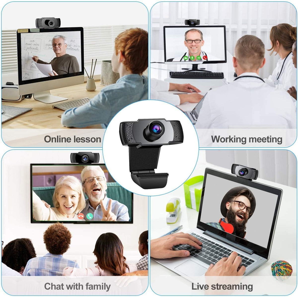 1080P Webcam with Microphone, USB2.0, Rotatable, Pack of 2 B72350