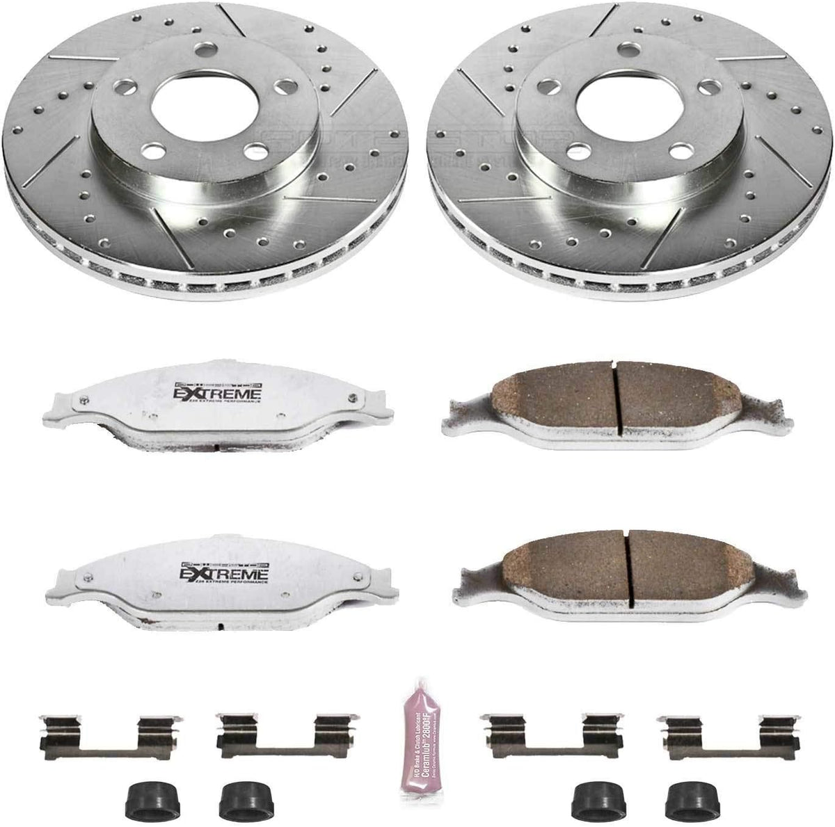 Front Z26 Carbon Fiber Brake Pads with Drilled & Slotted Brake Rotors Kit Pack of 2 Q886