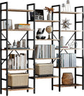 Triple Wide 5 Tiers Industrial Bookshelf with Metal Frame V663