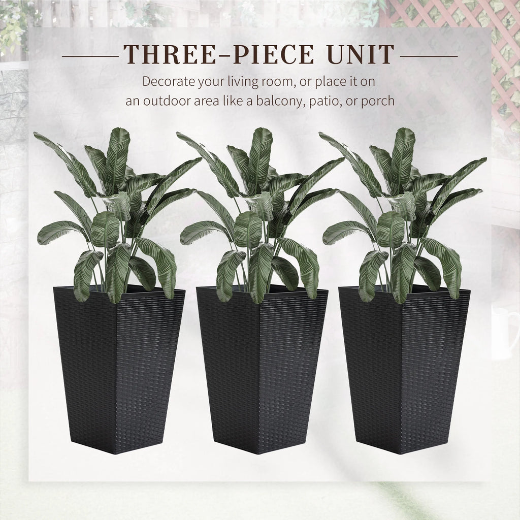 Black Set of 3 Tall Planters with Drainage Hole K7184