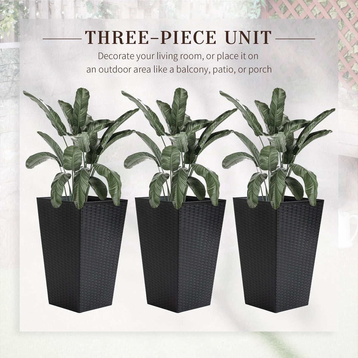 Black Set of 3 Tall Planters with Drainage Hole K7184