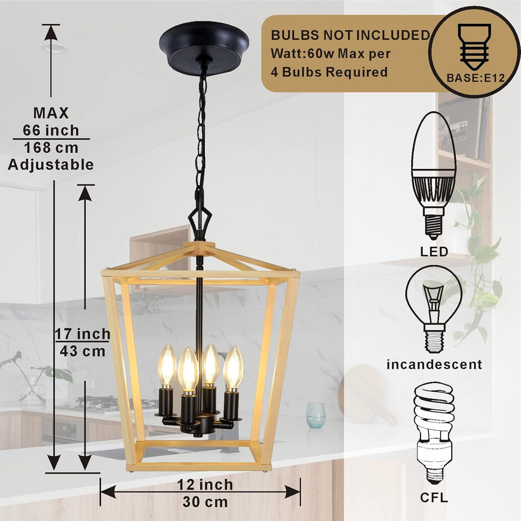 Wooden Lantern Pendant Lighting Ceiling Light Fixture I7439