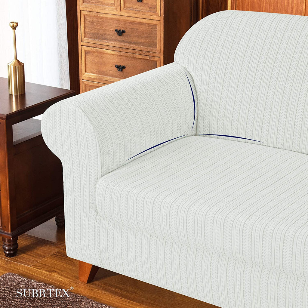 White Striped Polyester 2-Piece Slipcovers J330
