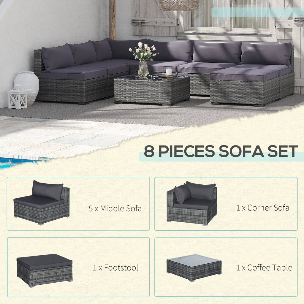 8 Pieces Gray PE Rattan Sectional Sofa with Tempered Glass Table M19518