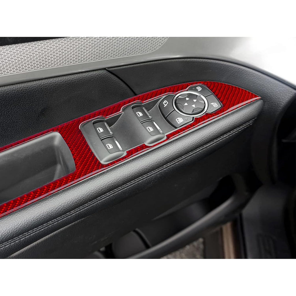 Carbon Fiber Door Window Lift Control Panel Cover Trim Sticker (Red) Pack of 2 Q69213