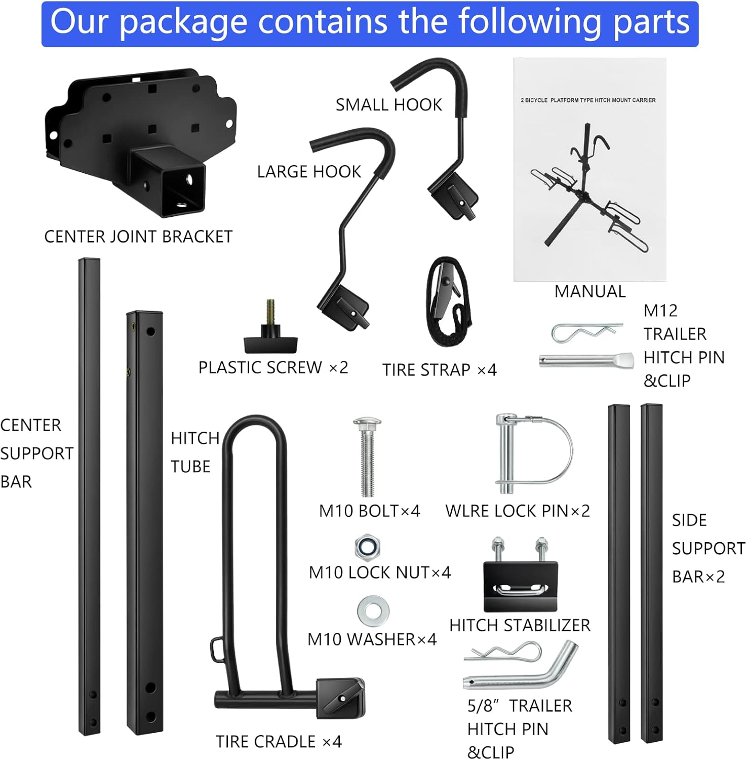 Hitch Mount Bike Rack, Foldable 2 Tray Bicycle Rack L16974