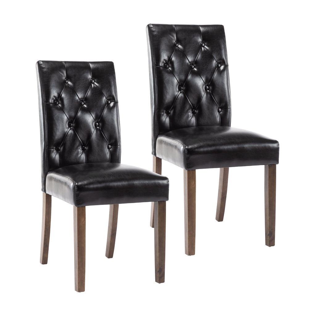 Set Of 2 Dining Chairs With Tall Backs, Button Tufted PU Leather Upholstery And Rubberwood Legs P69976
