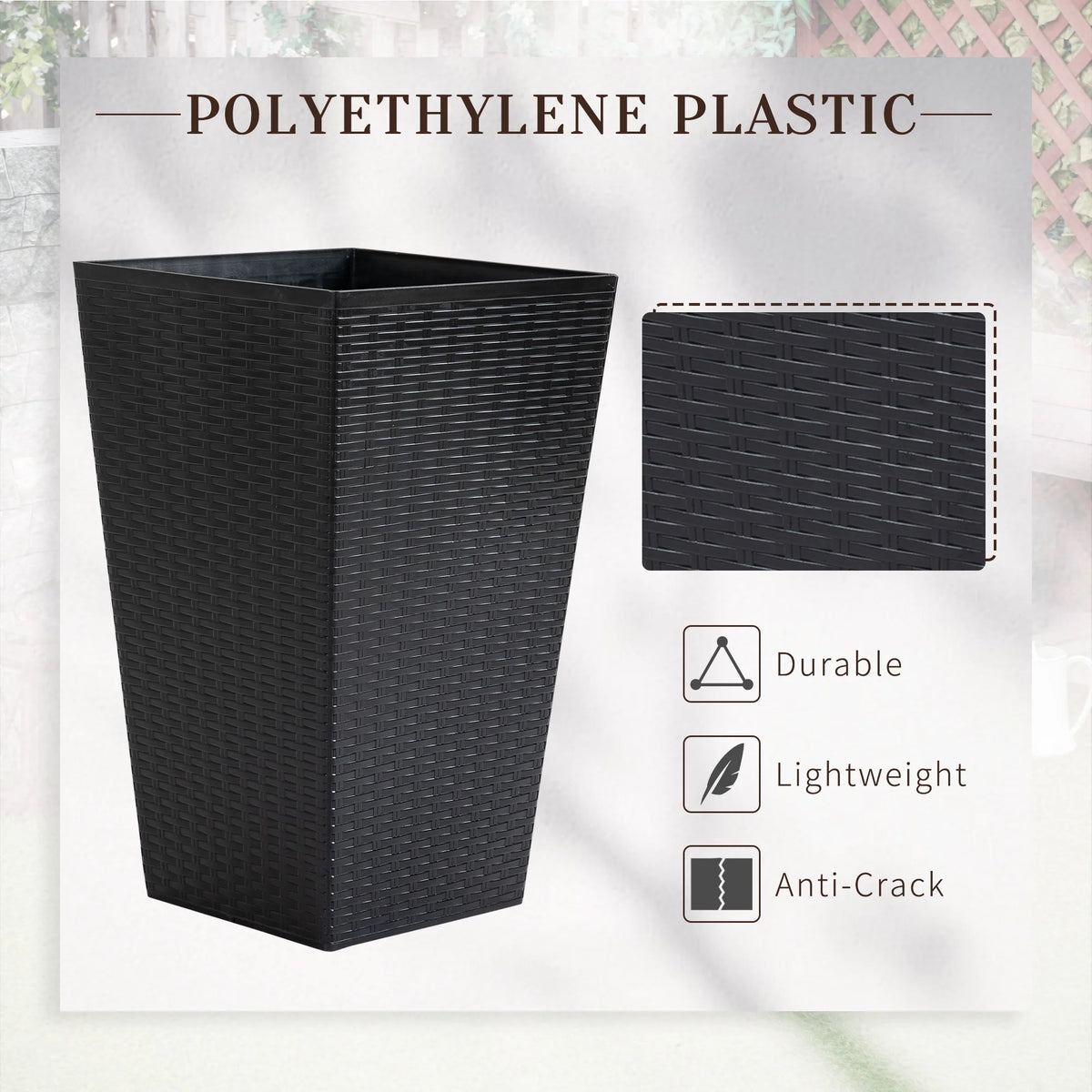 Black Set of 3 Tall Planters with Drainage Hole K7184