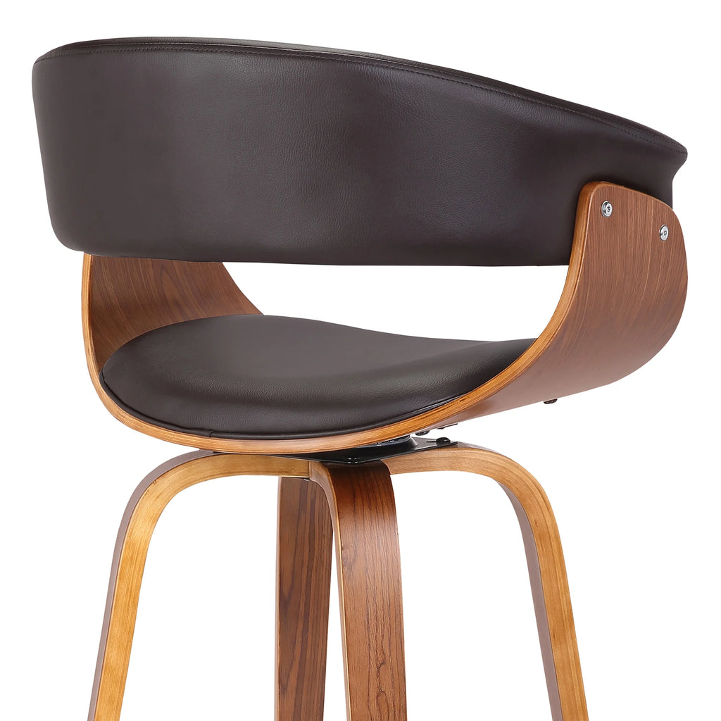Brown Faux Leather/Walnut Wood Swivel Barstool J687200