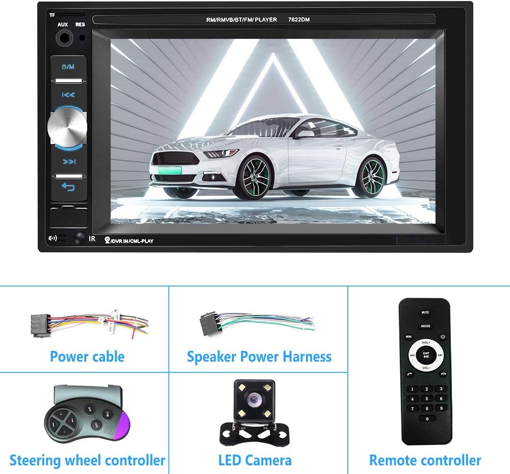 6.2 Inch Double Din Car Multimedia Player with Bluetooth, USB, SD, FM Radio Receiver, Backup Camera Pack of 2 P612430